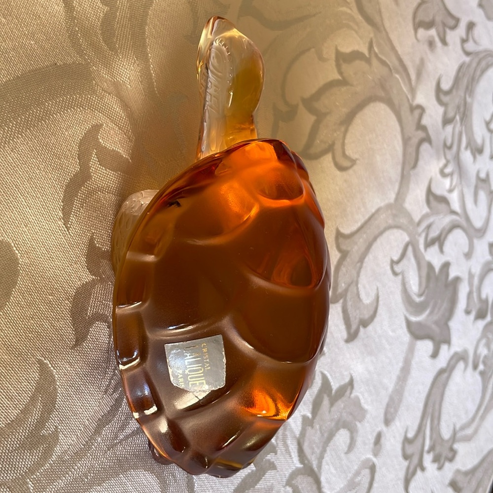 Vintage Lalique amber turtle tortoise crystal figurine